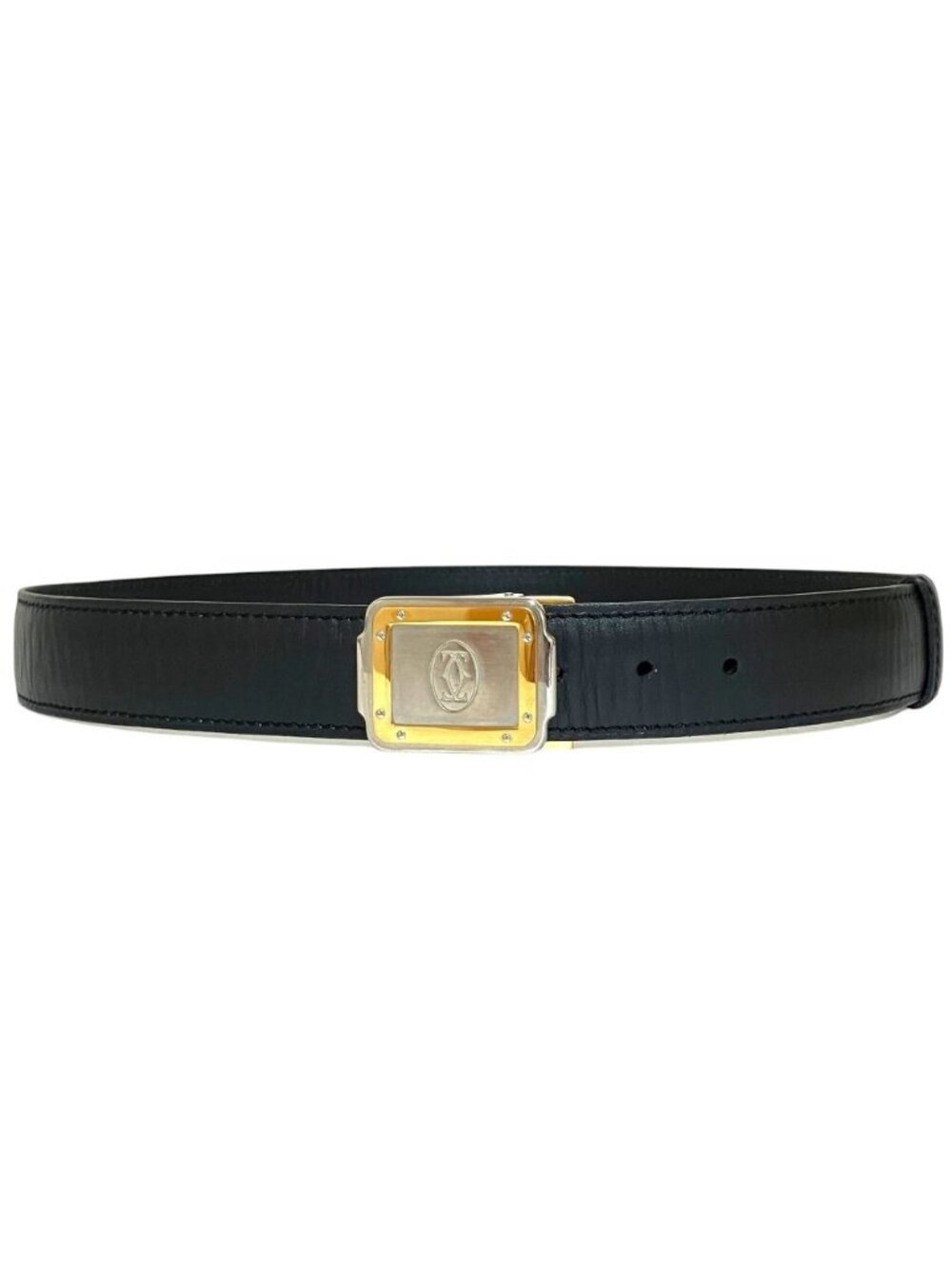 Cartier Must de Santos Buckle Ball Tip Clasp Leather Belt Black